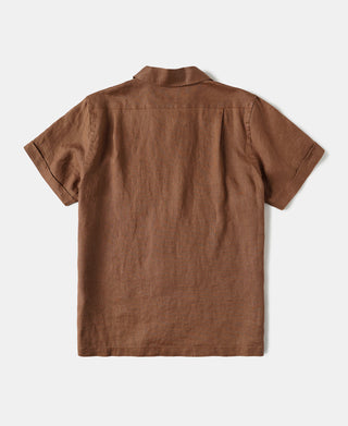back view of 1950s Italian Collar Linen Short Sleeve Shirt - Brown