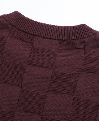 back view of Lot 927 Retro Checker Knit Cotton Crewneck T-Shirt - Purple