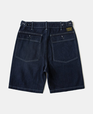 Back View of Raw Denim Baker Shorts