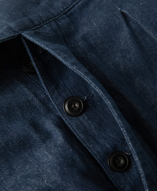 button closure detail of Indigo Relaxed Double-Pleated Hemp-Cotton Shorts