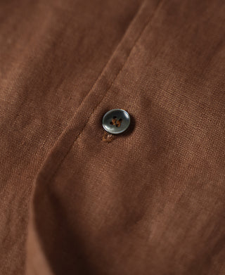 button detail of 1950s Italian Collar Linen Short Sleeve Shirt - Brown