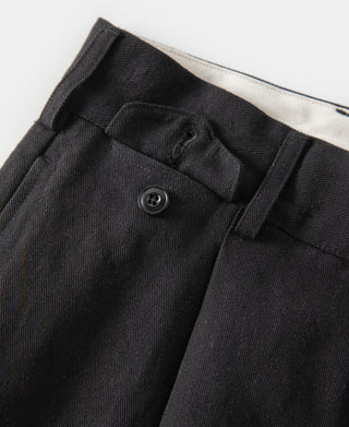 button detail of Textured Linen-Cotton Trousers – Black