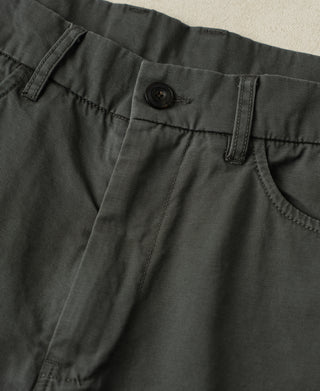 button detail of Vintage Washed Tapered 5-Pocket Pants in Dark Gray