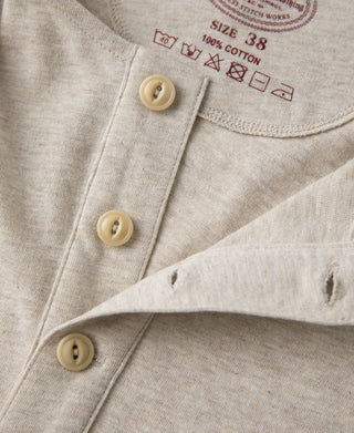 button placket detail of 1940s Slub Cotton Henley Pocket T-shirt in Oats