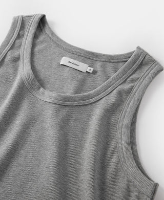 collar detail of Cotton and Modal-Blend Tank Top in Gray