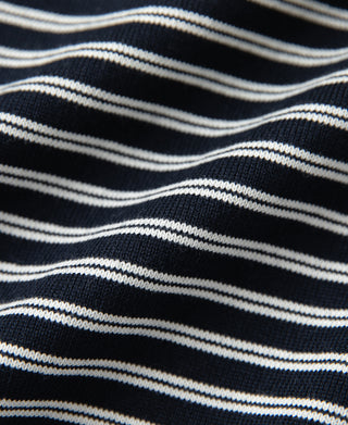 fabric texture of Nautical Fine Stripe Cotton Knit Polo - Dark Blue Stripe