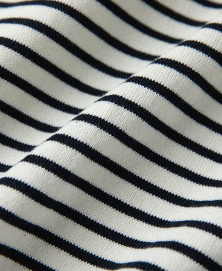 fabric texture of Nautical Fine Stripe Cotton Knit Polo - White Black Stripe