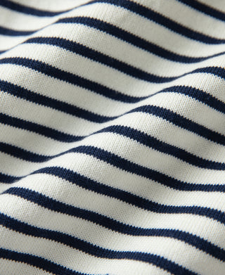 fabric texture of Nautical Fine Stripe Cotton Knit Polo - White Blue Stripe