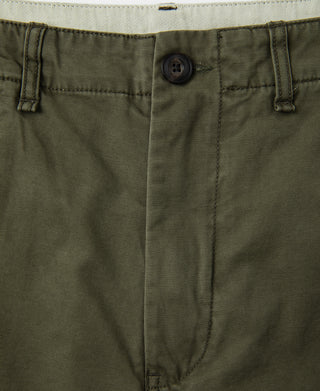 front detail of 1930s Washed Officer Chino Shorts in Olive