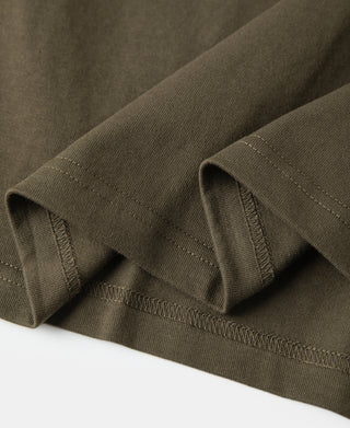 hem detail of Dark Olive Heavyweight Plain Raglan Short Sleeve T-Shirt
