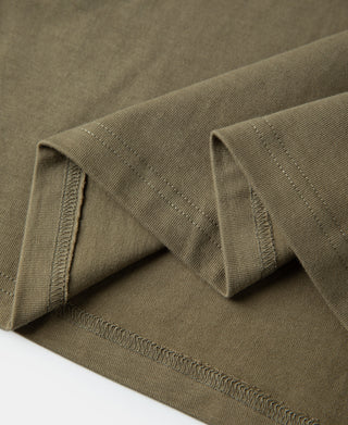 hem detail of Khaki Heavyweight Plain Raglan Short Sleeve T-Shirt