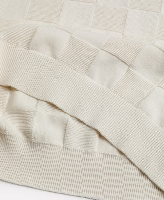 hem detail of Lot 927 Retro Checker Knit Cotton Crewneck T-Shirt - Ivory