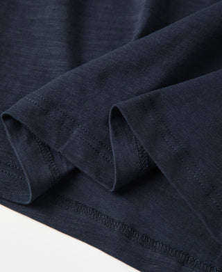 hem detail of Indigo Heavyweight Slub Cotton Short Sleeve T-Shirt