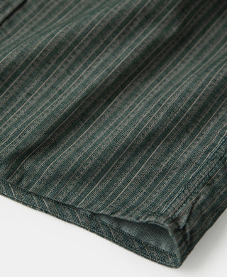 hem detail of Textured Retro Stripe Cotton Blend Shirt