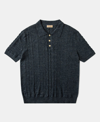 Jacquard Melange Yarn Polo Shirt in Navy