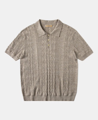 Jacquard Melange Yarn Polo Shirt in Oats