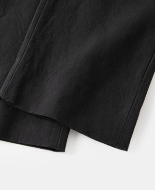leg opening detail of Textured Linen-Cotton Trousers – Black