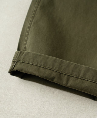 leg opening seam detail of Vintage Washed Tapered 5-Pocket Pants in Olive