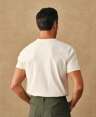 lifestyle shot of White 1950s V-Gusset Cotton T-Shirt