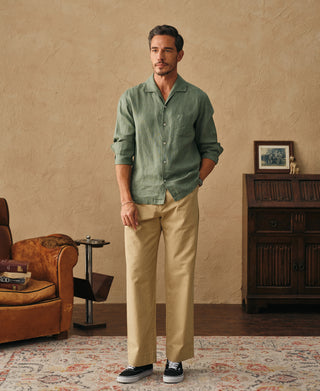 lifestyle shot of 1950s Italian Collar Linen Shirt