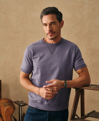 lifestyle shot of Purple 1950s V-Gusset Cotton T-Shirt
