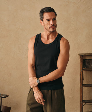 lifestyle shot of Black Cotton and Modal-Blend Tank Top