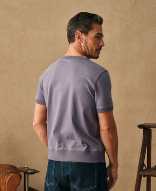 lifestyle shot of Purple 1950s V-Gusset Cotton T-Shirt