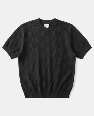 Lot 927 Retro Checker Knit Cotton Crewneck T-Shirt in Black