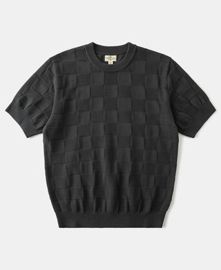 Lot 927 Retro Checker Knit Cotton Crewneck T-Shirt in Dark Gray