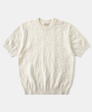 Lot 927 Retro Checker Knit Cotton Crewneck T-Shirt in Ivory