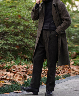 1920s Brown Herringbone Tweed Balmacaan Coat