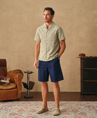 lifestyle shot of Italian Collar Salt-Shrunk Shirt - Khaki Green