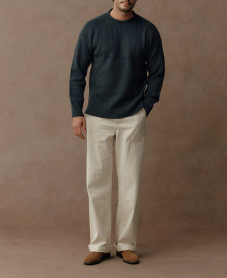 Mock Neck Pure Wool Guernsey Sweater - Dark Blue