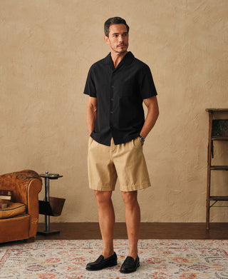 lifestyle shot of Italian Collar Salt-Shrunk Shirt - Black