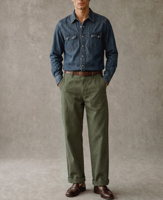 1940s USN-Inspired Herringbone Deck Trousers - Olive