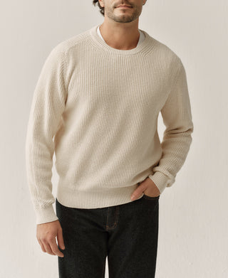 Rib & Seed-Stitch US Cotton Knit Sweater