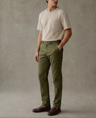 Cotton-Blend Slim Tapered Trousers - Olive