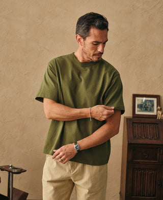 1900s Heavyweight Cotton Jersey Boxy T-Shirt - Olive