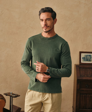 lifestyle shot of Green Sun-Washed Cotton Long Sleeve T-Shirt 