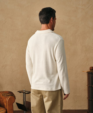 Terry Cloth Long Sleeve Johnny Collar T-Shirt