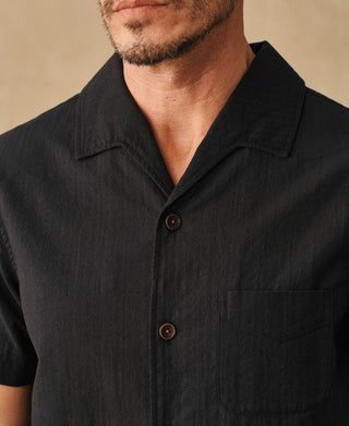 lifestyle shot of Italian Collar Salt-Shrunk Shirt - Black