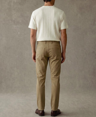 Oatmeal white ribbed cotton T-shirt back view with crew neck and short sleeves