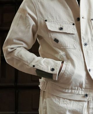 15.5 oz Ecru Selvedge Denim Repair Trucker Jacket