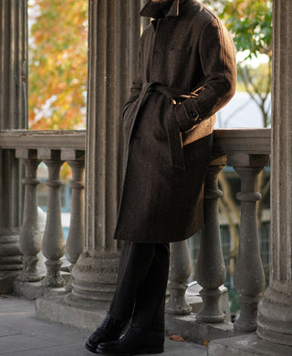 1920s Brown Herringbone Tweed Balmacaan Coat