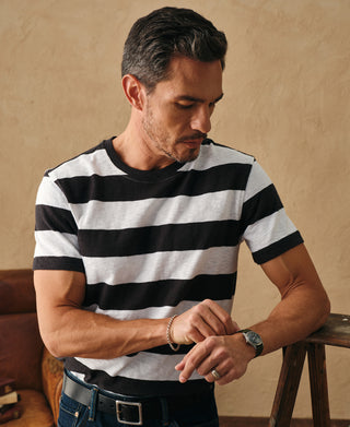 Slub Cotton Wide Striped T-Shirt - Black/White