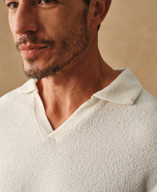 Terry Cloth Long Sleeve Johnny Collar T-Shirt