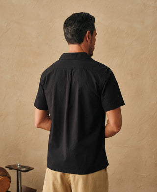 lifestyle shot of Italian Collar Salt-Shrunk Shirt - Black