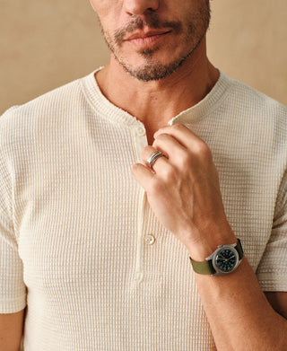 Honeycomb Waffle Knit Henley T-Shirt - Oatmeal