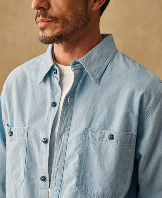 Military Wash Chambray Workshirt - Washed Blue