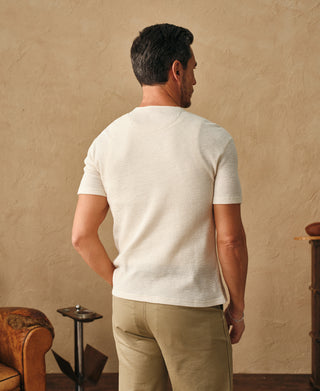 Honeycomb Waffle Knit Henley T-Shirt - Oatmeal